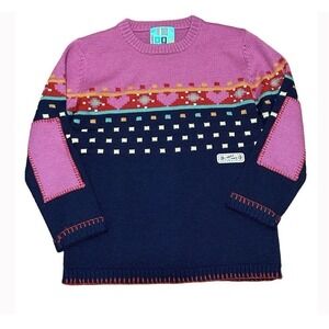 Iggy Pink Blue Heart Fair Isle Valentine's Lambswool Womens Sweater Small Lapa